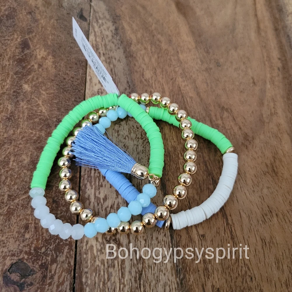$58 Lilly Pulitzer Gold Tone Colorful Triple Strand Tassel Stretch Bracelet